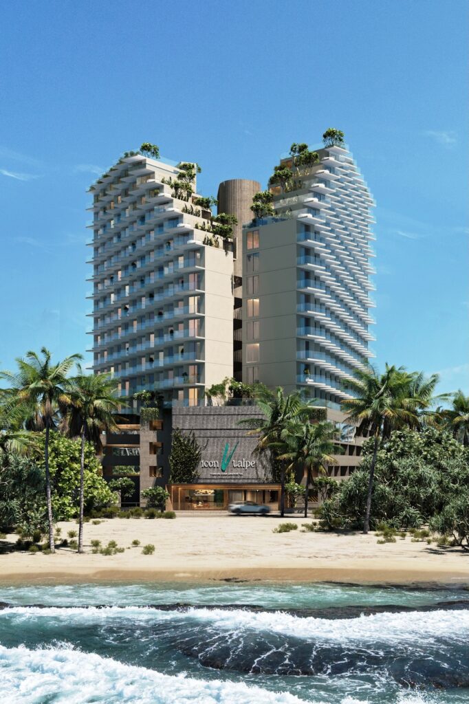 கடற்கரையில் நிர்மாணிக்கப்பட்டு வரும் ஹோட்டல் அபார்மென்ட் கருத்திட்டத்தின் அனுபவத்தை பெறுவதற்கு வாடிக்கையாளர்களுக்கு அழைப்பு விடுக்கும் Icon V Talpe b