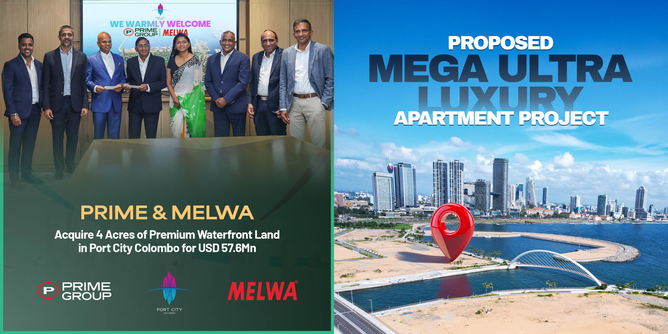 Prime மற்றும் Melwa இணைந்து Port City Colombo இல் 4 ஏக்கர் உயர்தர காணியை அமெ.டொ. 57.6 மில். பெறுமதியில் கையகப்படுத்தியுள்ளது