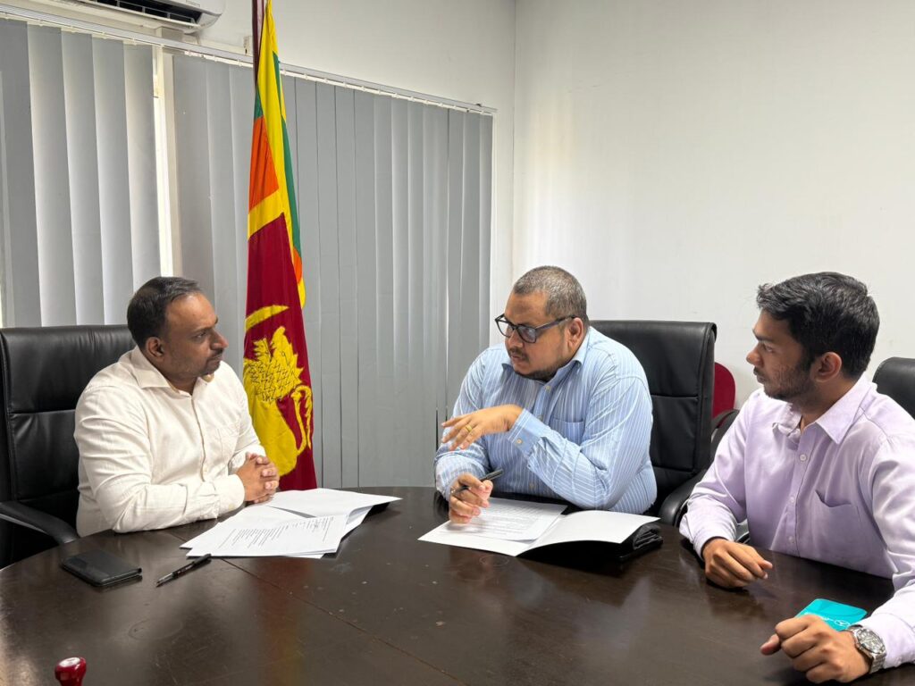 from left to right ravith silva, founder chairman of the automobile industry council, dominic perera, associate director of pr wire, haneef mohamed, business growth executive of wire group