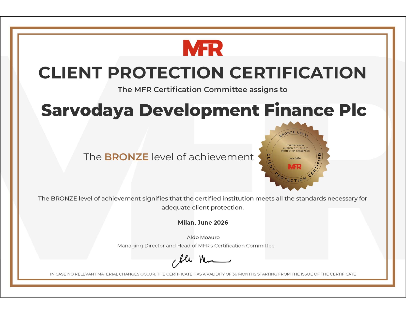 Sarvodaya Development Finance Becomes First Sri Lankan Company to Receive Client Protection Certification
